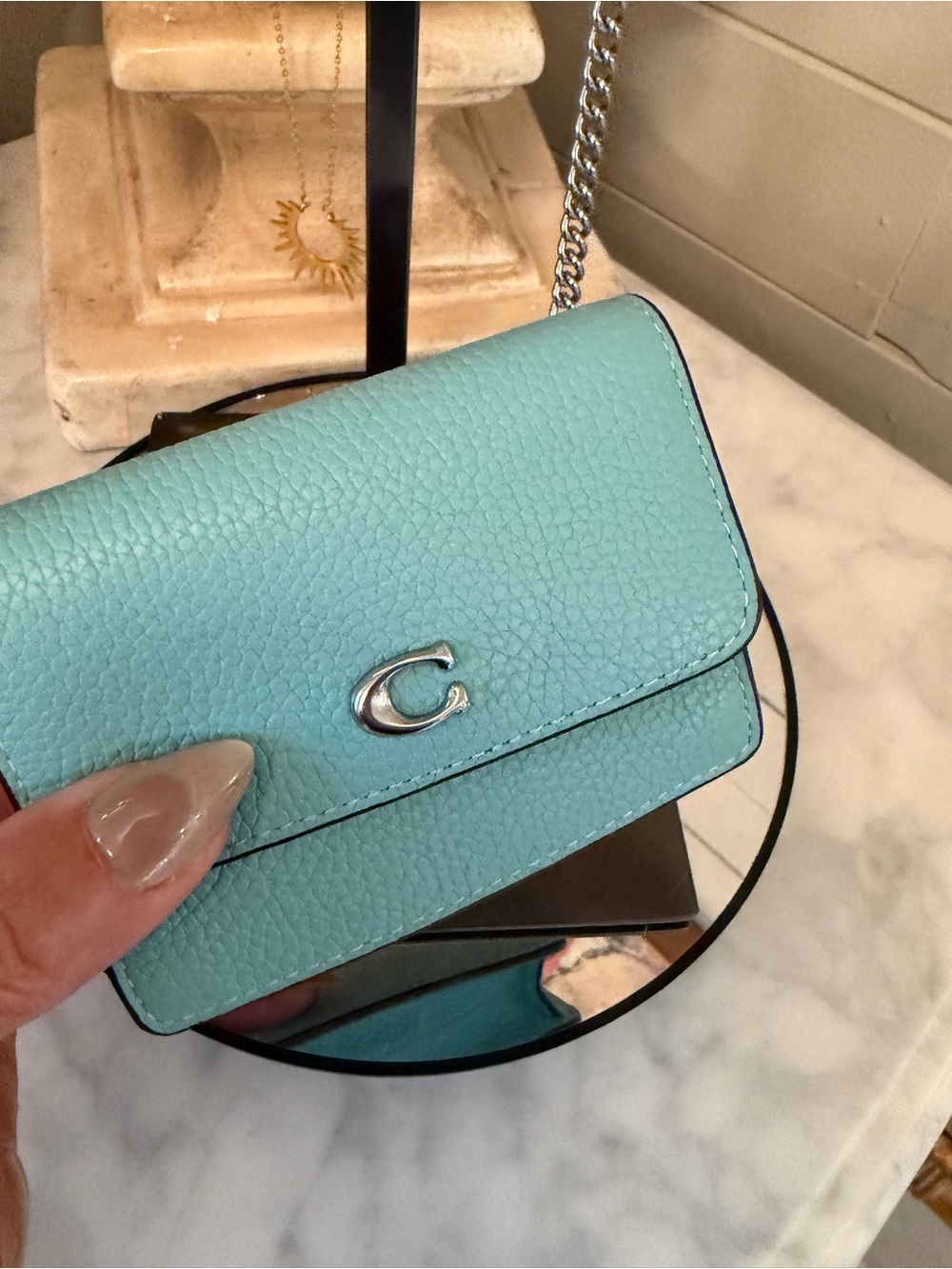 Coach Pebble Leather Mini Crossbody - Aqua Blue like new - Picture 4 of 17